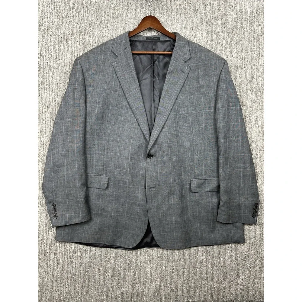 Lauren Ralph Lauren Blazer Mens Size 52R Gray Windowpane Plaid Suit Jacket Wool